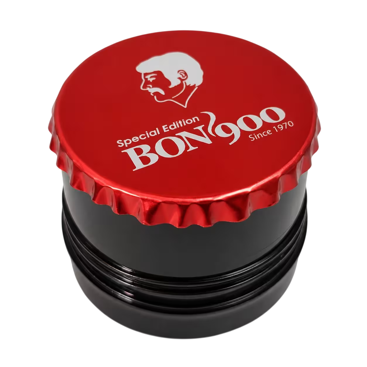 Penutup merah BON 900 dengan lambang Encik Bon