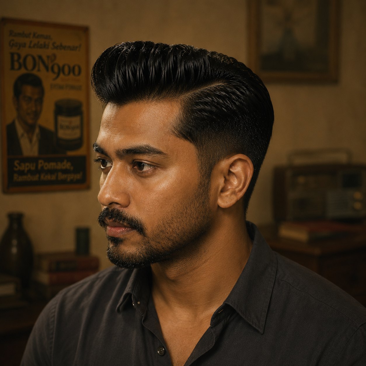 Gaya rambut tepi kemas dengan jambang