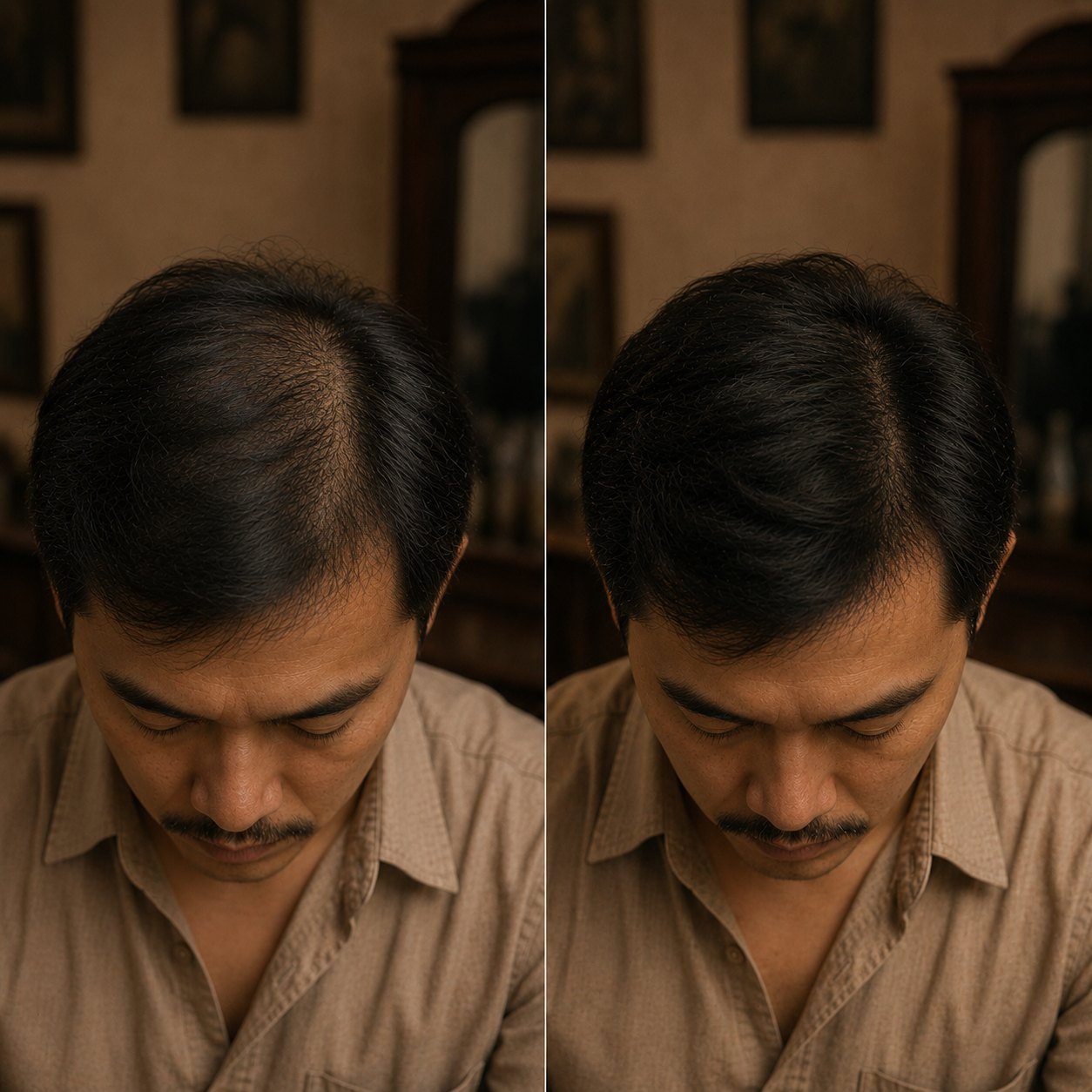 Hasil sebelum dan selepas — kelebatan rambut bahagian atas kepala